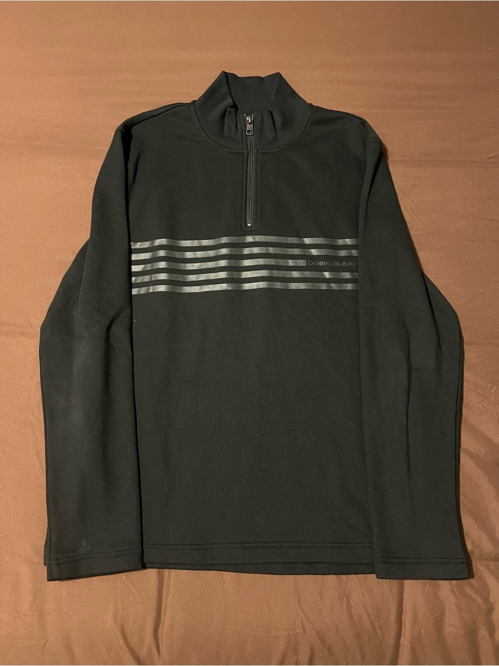 Calvin Klein Black Half-Zip Sweater with Gloss Stripe Detail